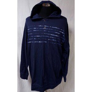 True Nation Men's 1XLT Blue Horizontal Stripes White Splatter Henley Hoodie